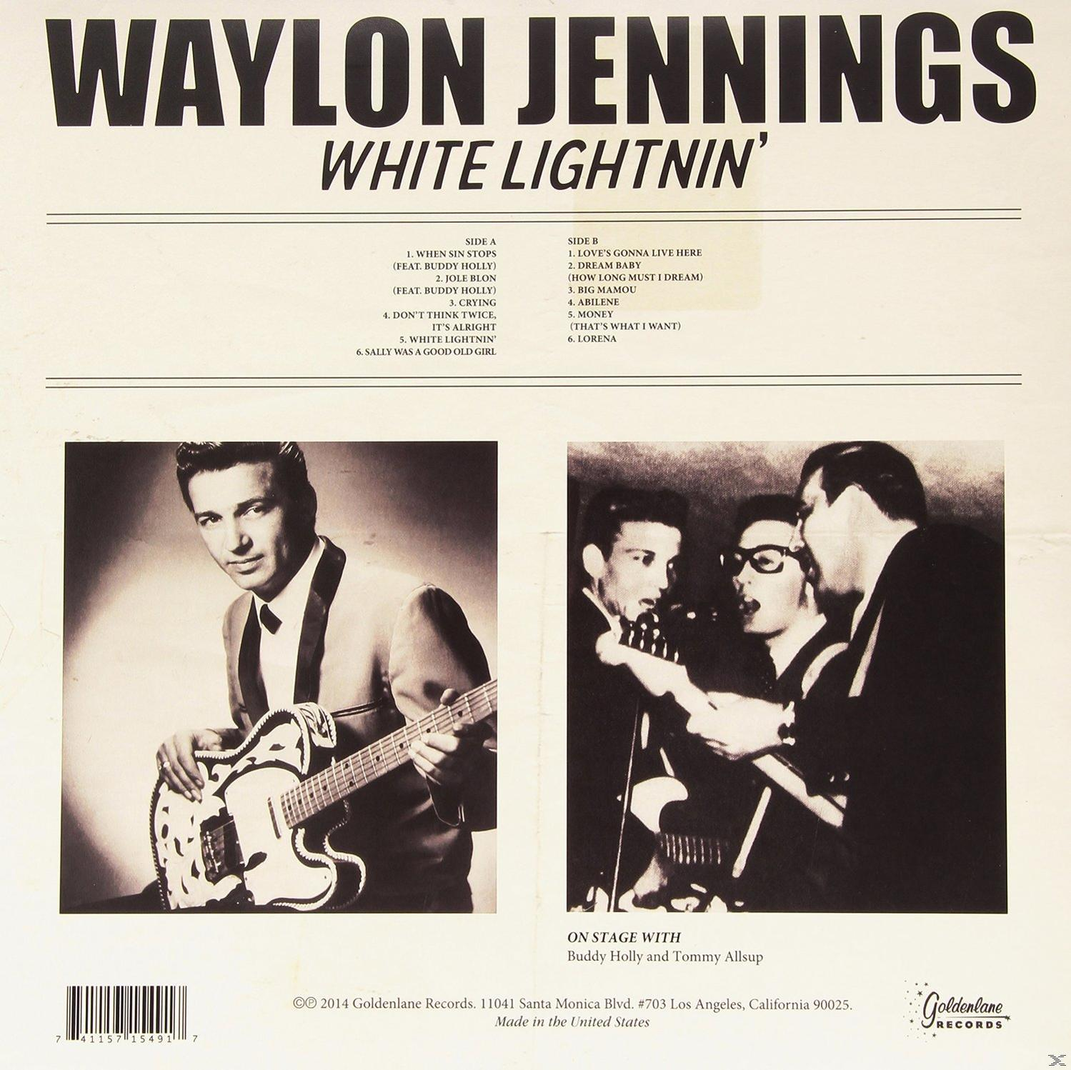 Albumcover mit Waylon Jennings' Foto, Titelliste und Text, Schwarzweiß.