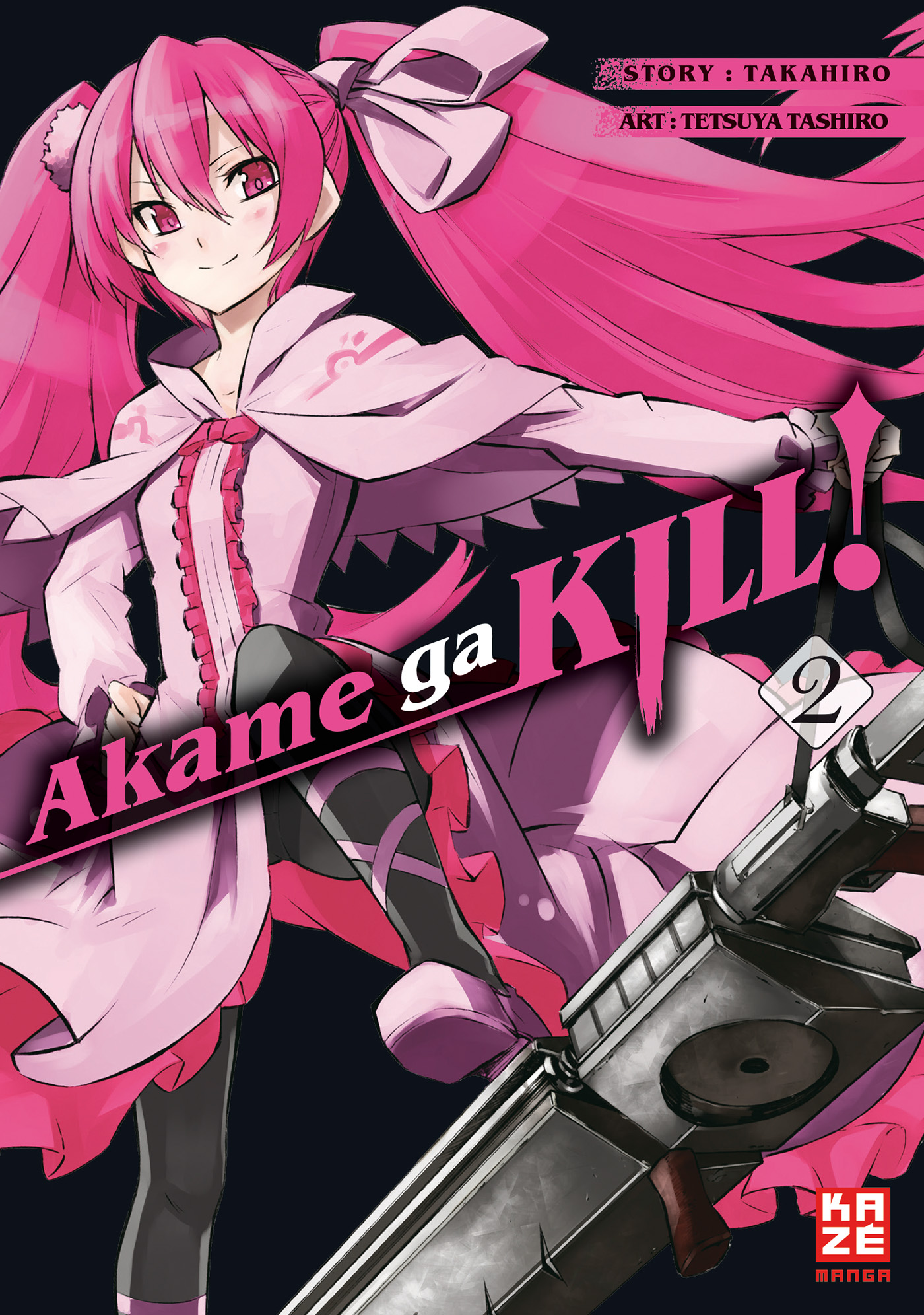 Cover von 'Akame ga Kill!' Manga Band 2, mit einem pinkhaarigen Mädchen mit einem Schwert.