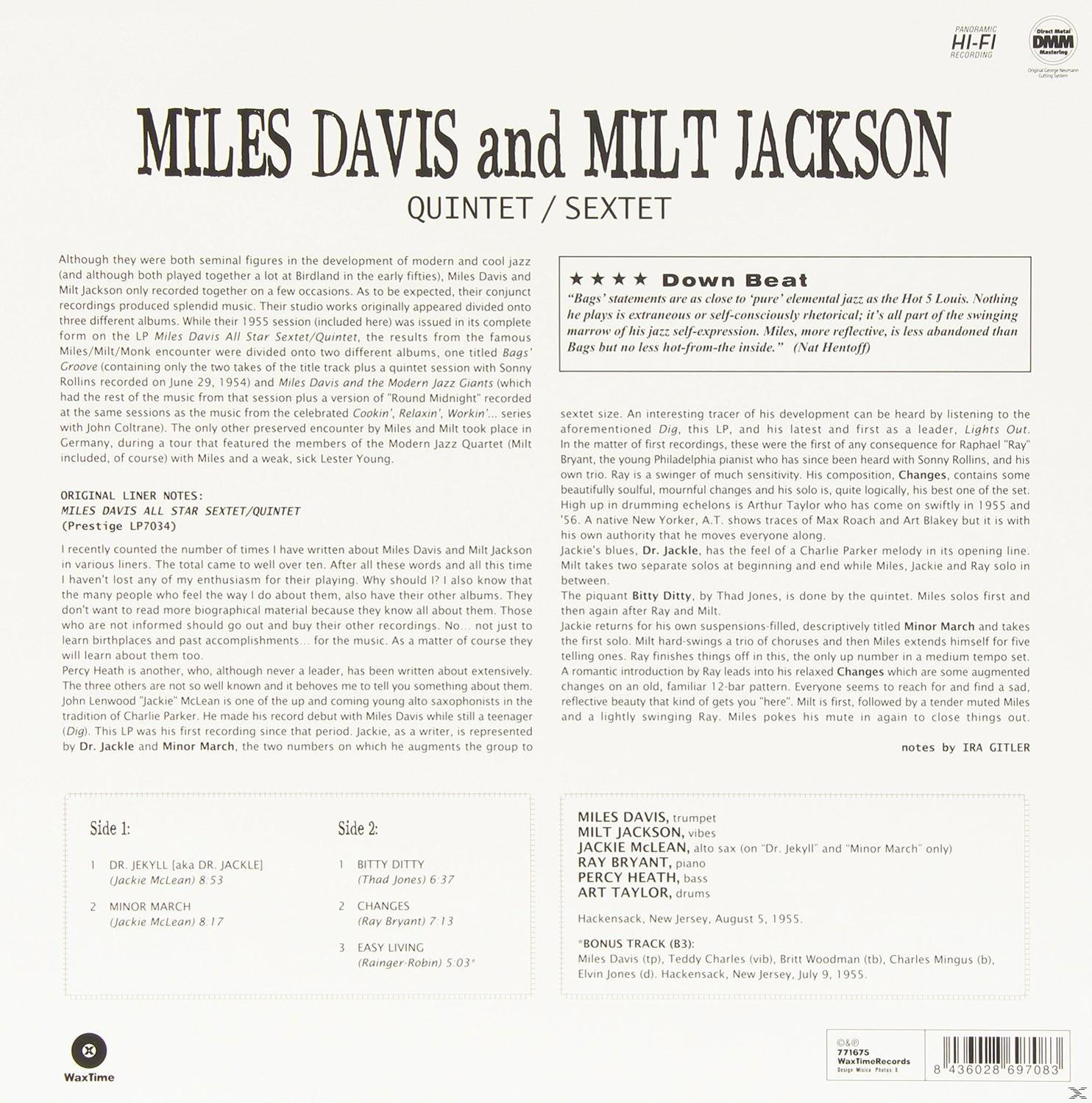 A Miles Davis és Milt Jackson Quintet/Sextet album hátlapja, a zenéről szóló szöveggel.