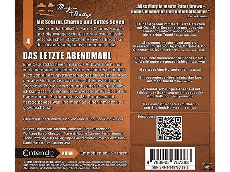 Thumbnail - Engelmann,Rita/Tennstedt,Joachim/Bahro,Wolfgang/+ - Morgan & Bailey 04: Das Letzte Abendmahl (CD)