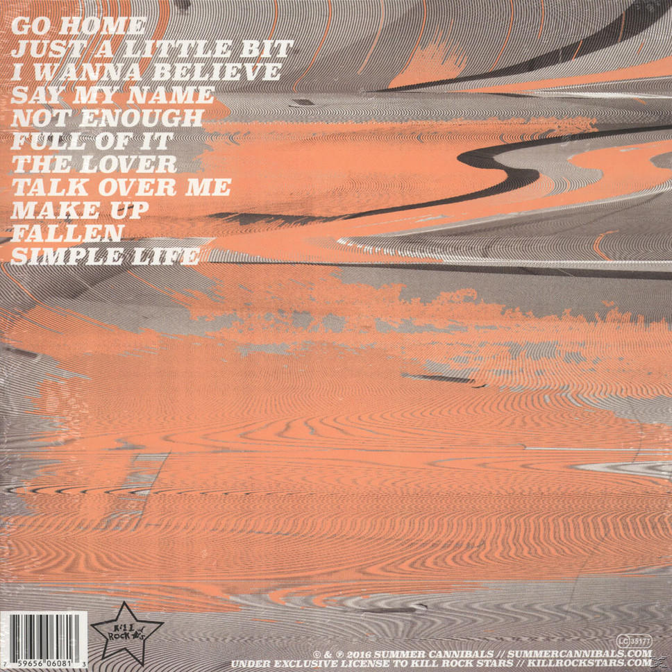 Albumcover mit wellenförmigem orangefarbenem Hintergrund und Songtiteln.