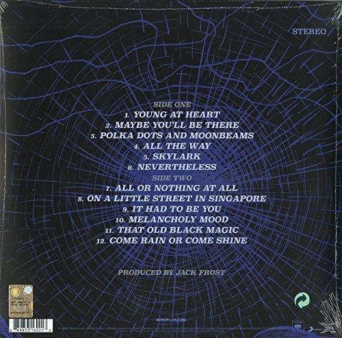 Albumcover mit Trackliste und blauem Webdesign.