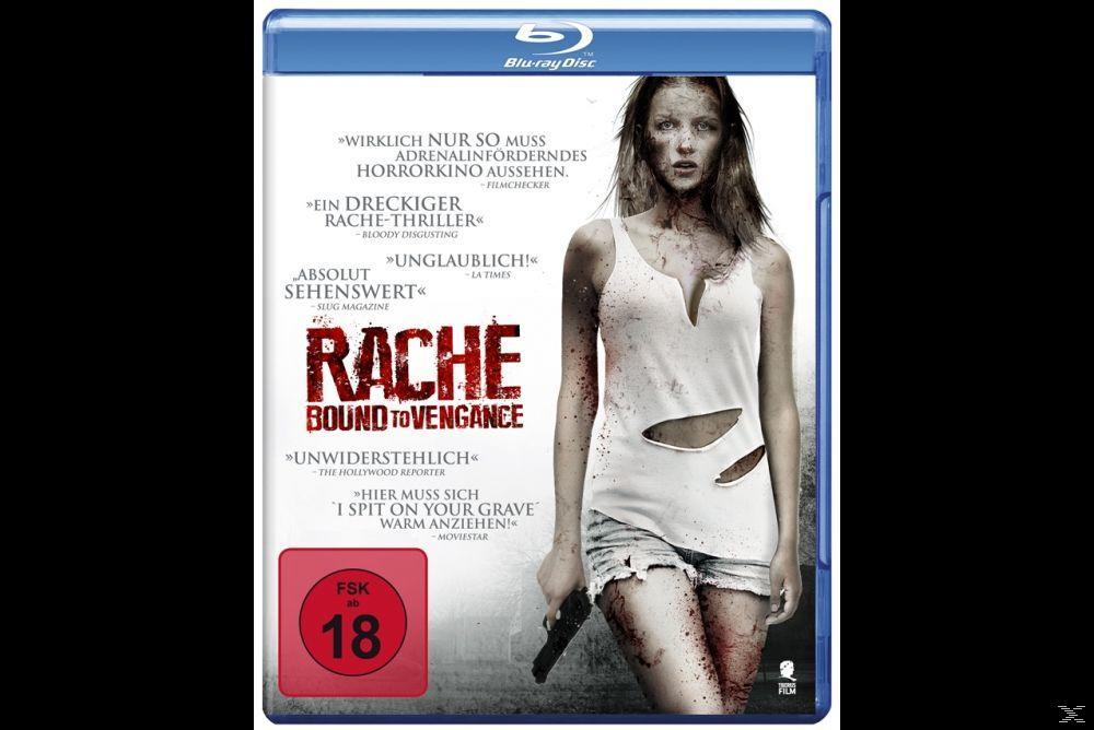 Blu-ray-Cover. Frau mit Waffe, Blut, Text: Rache, Bound to Vengeance.