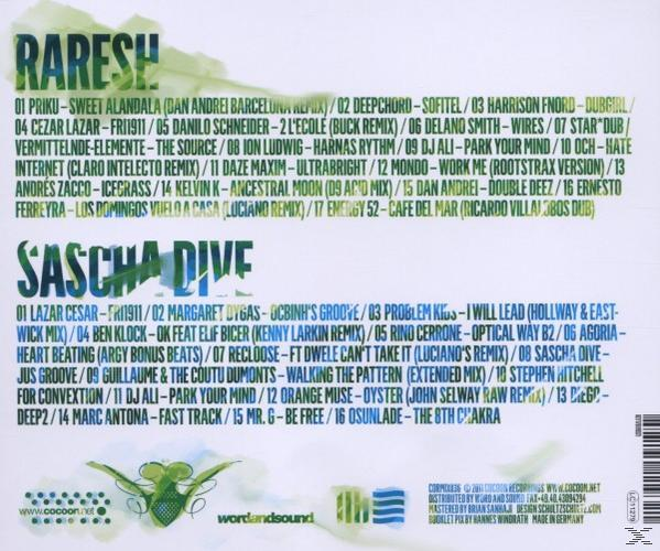 CD-Trackliste. Enthält Songtitel und Künstlernamen mit einer grünen Insektengrafik unten.