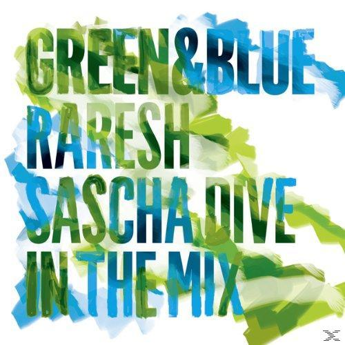 Albumcover mit den Worten 'GREEN & BLUE' über anderem Text. Blaue und grüne Pinselstriche.