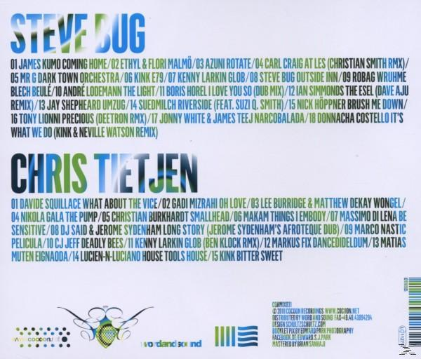 CD-Cover mit Künstlernamen und Songtiteln. Verschiedene Farben und Formen.
