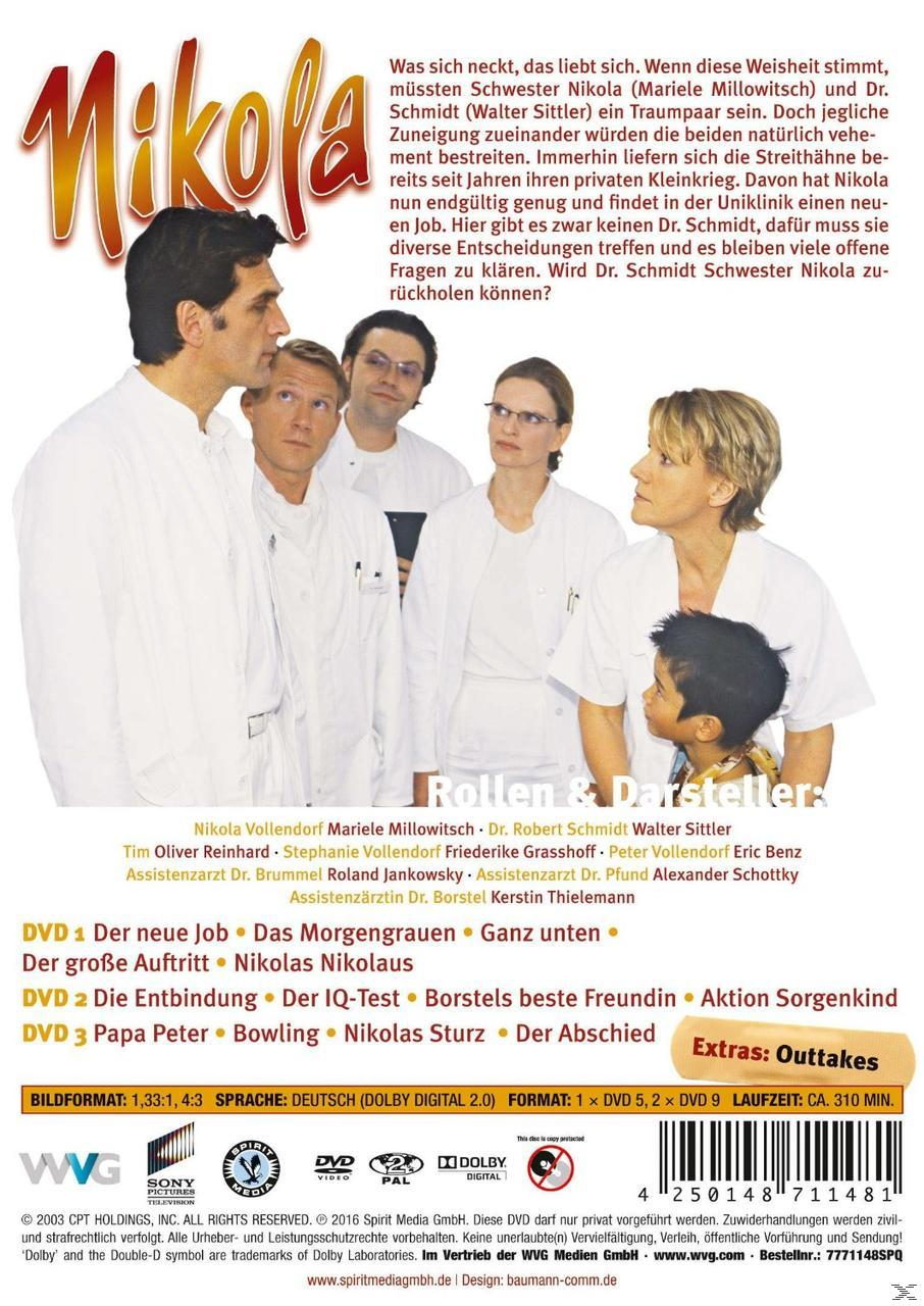Rückseite der Nikola DVD. Mehrere Personen in weißen Kitteln. Text in deutscher Sprache.
