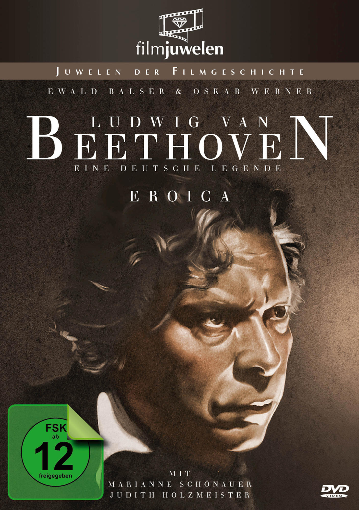 DVD-Cover eines Films. Zeigt ein Porträt eines Mannes. Text: Ludwig van Beethoven, Eine deutsche Legende.