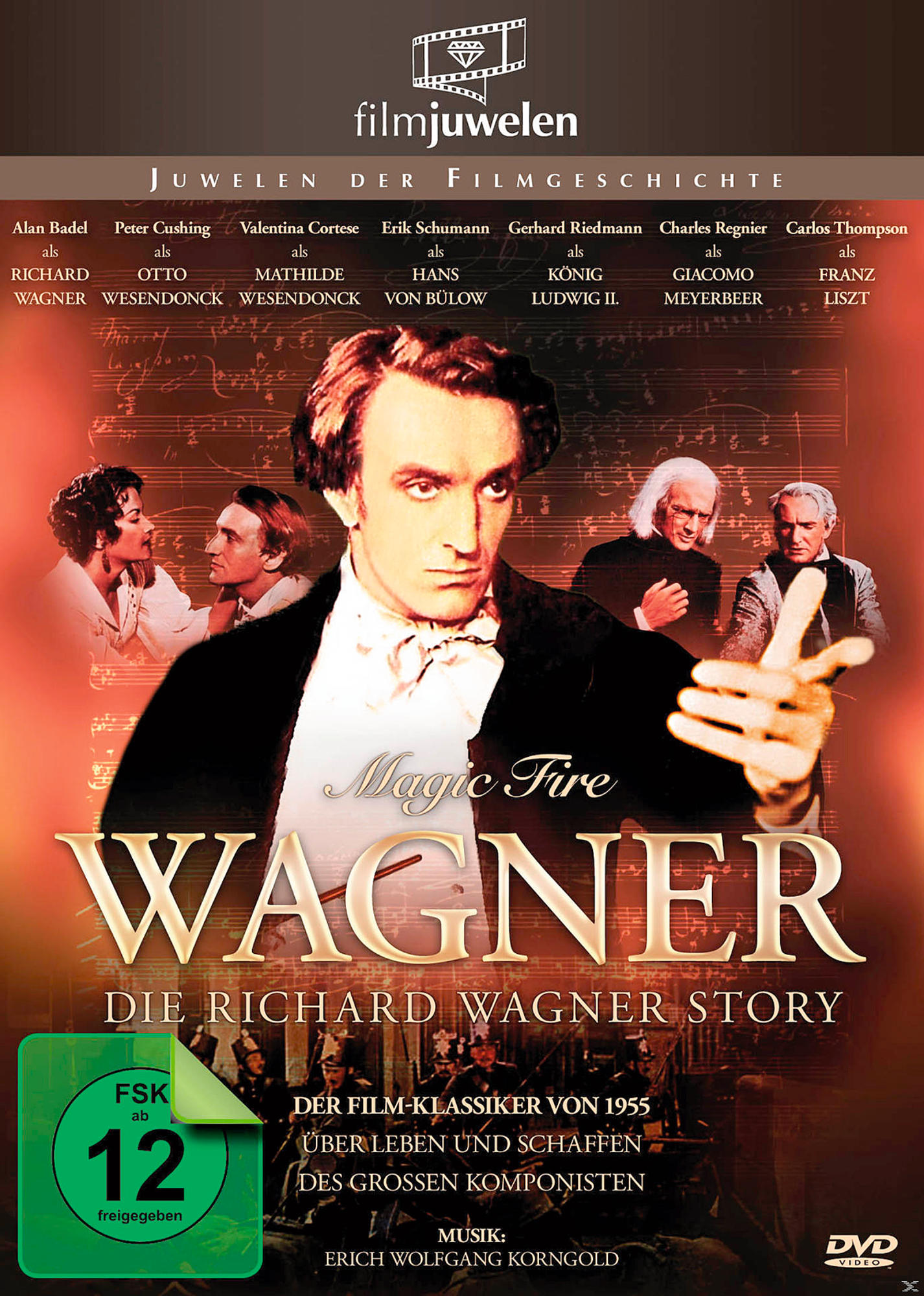 Filmplakat von 'Magic Fire' mit einem Porträt eines Mannes und dem Filmtitel.