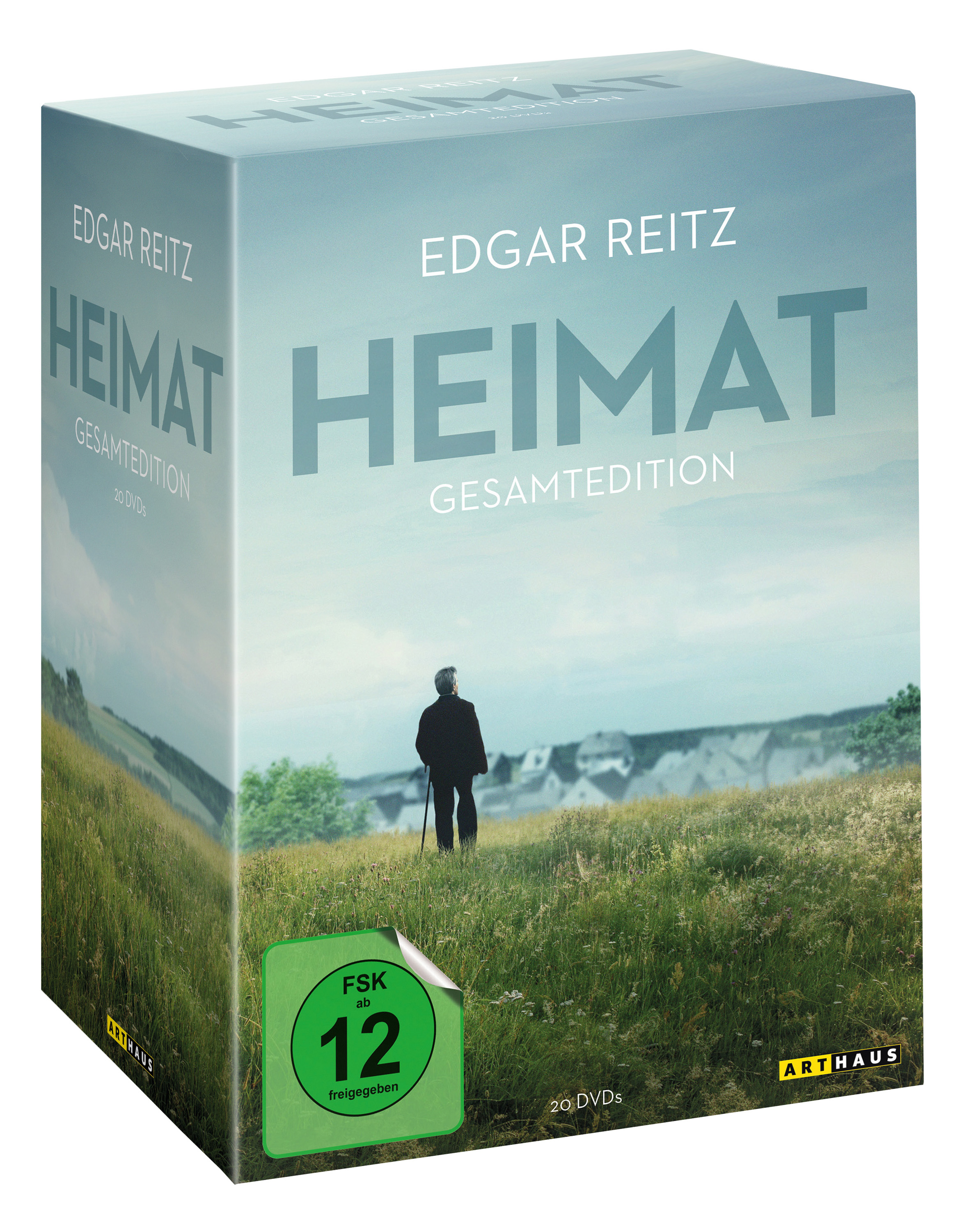 DVD-Box-Set für Heimat. Mann steht auf einem Hügel und überblickt ein Feld.