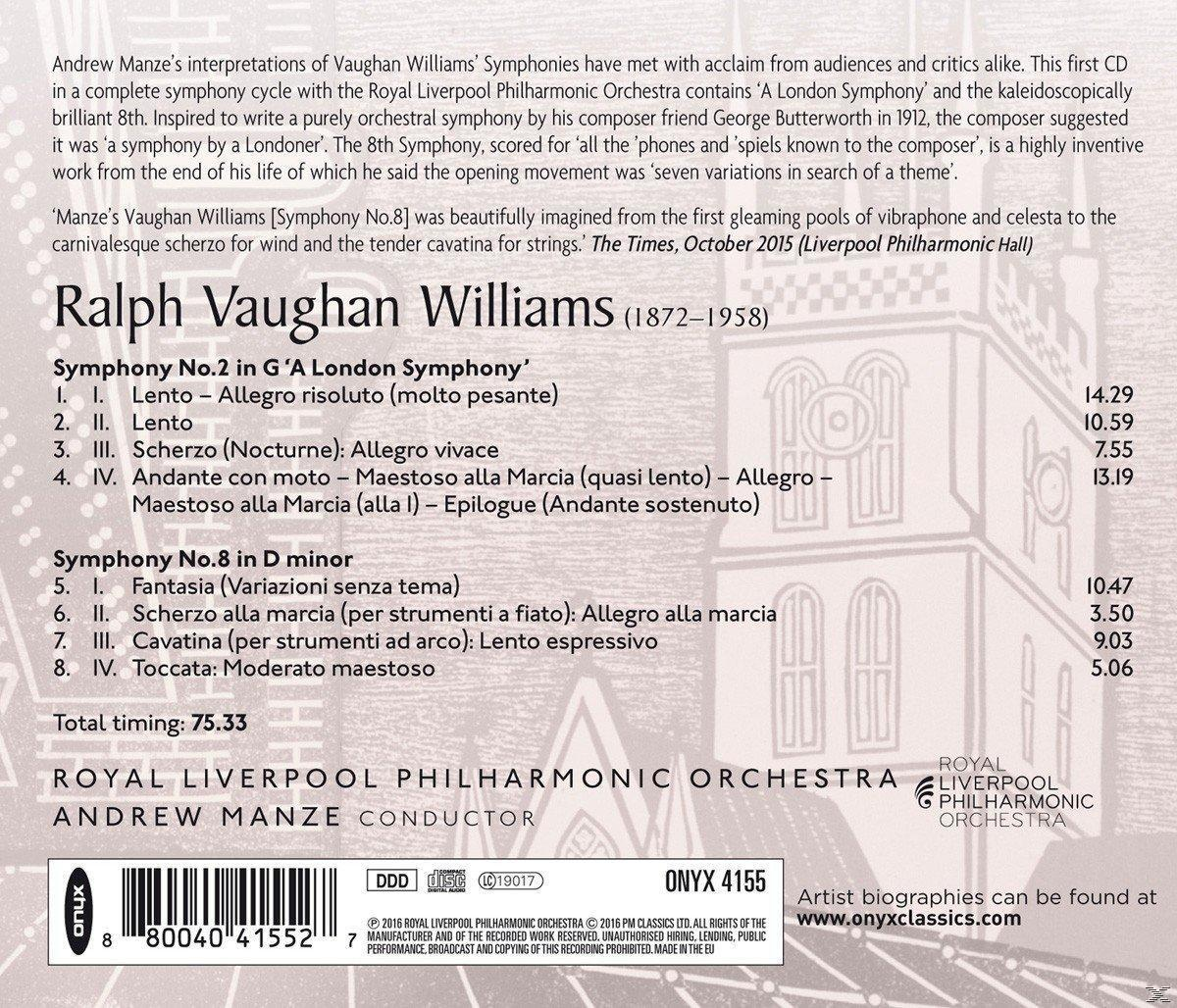 CD-Cover mit Text über Vaughan Williams' Werk und einer Stadtlandschaftsskizze.