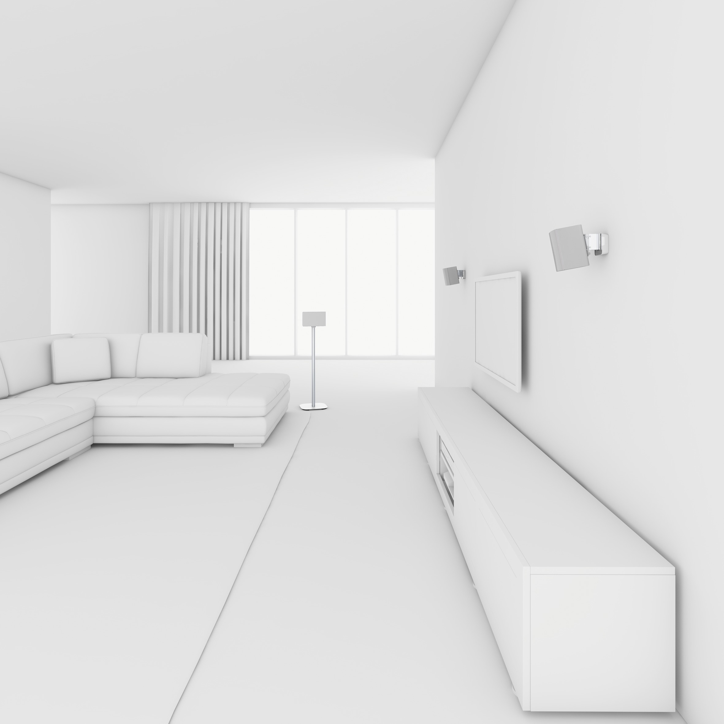 Ganz weißes modernes Wohnzimmer-Interieur.