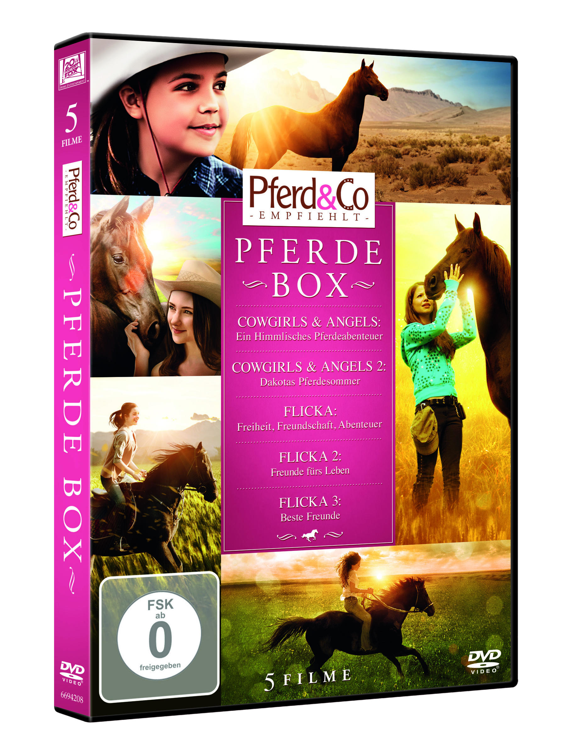 DVD-Hülle mit Bildern von Pferden und Reitern, wirbt für die Filmreihe 'Pferde Box'.