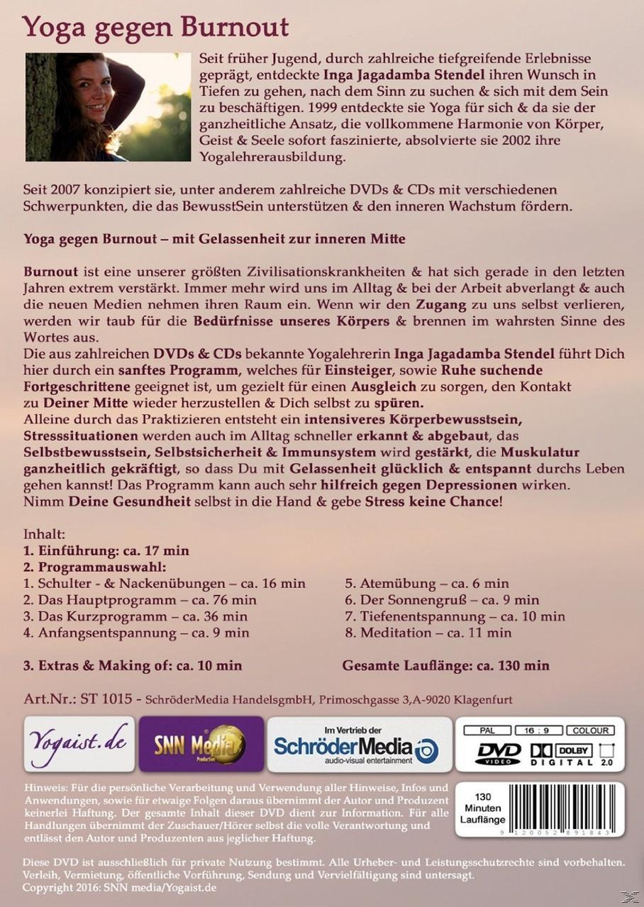 Rückseite einer Yoga-DVD, mit Text über das Programm und einer lächelnden Frau.