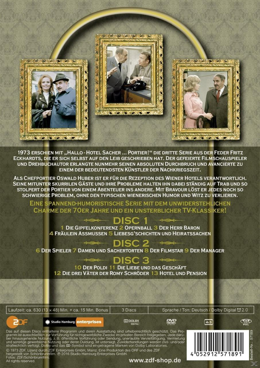 DVD-Cover mit drei gerahmten Fotos von Männern und Frauen, Text über die Serie.