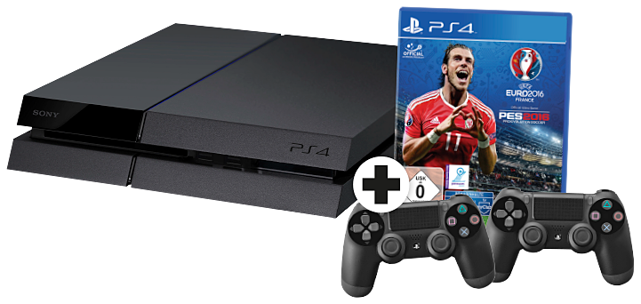 SONY PlayStation 4 Konsole CUH-1216A 500GB Schwarz inkl. UEFA Euro 2016 und 2 Controllern