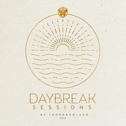 Goudkleurig logo op een lichtbeige achtergrond. Er staat 'DAYBREAK SESSIONS BY TOMORROWLAND 2016'.