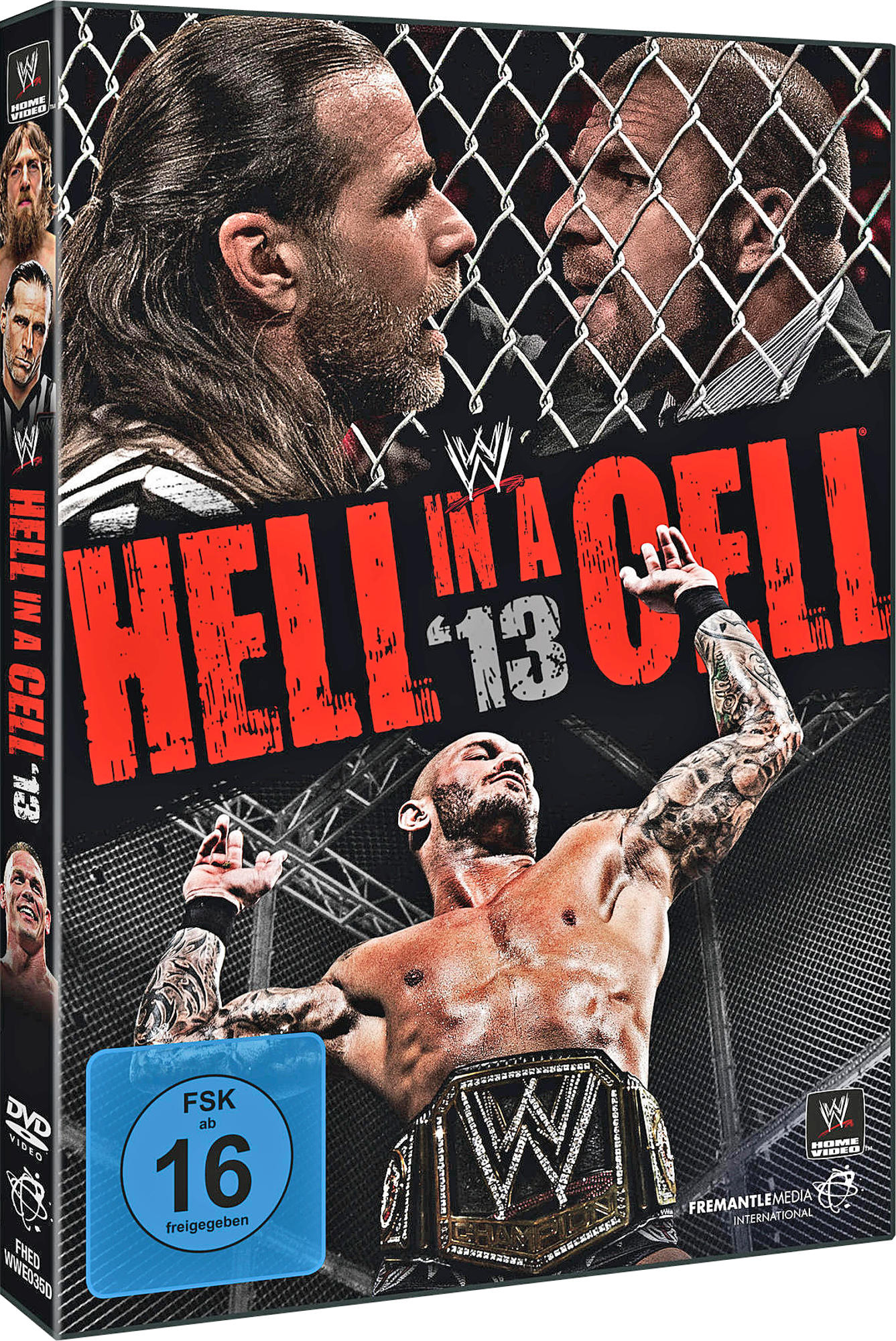 DVD-Hülle mit Wrestling-Stars auf dem Cover, 'Hell in a Cell '13'.