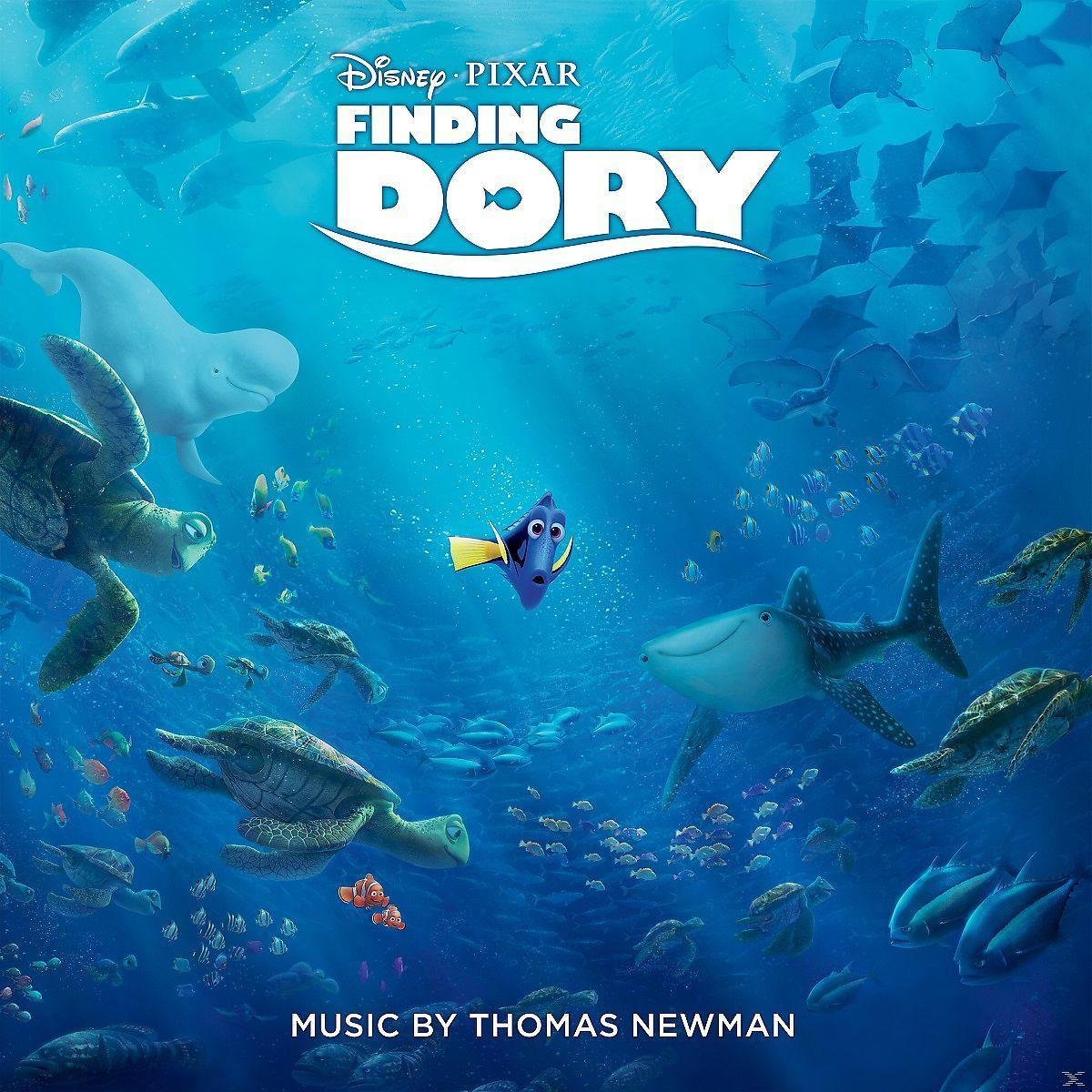 Pochette du film d'animation 'Le Monde de Dory' avec Dory et d'autres créatures marines.