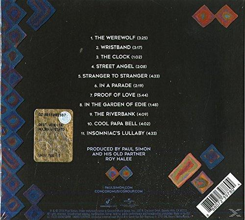 Album-Rückseite mit Titelliste, Paul Simons Album und Barcode.