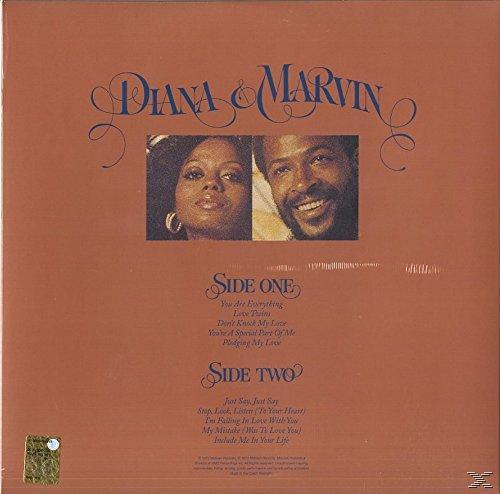 Albumcover von Diana & Marvin, mit Fotos von Diana Ross und Marvin Gaye, mit Titellisten.