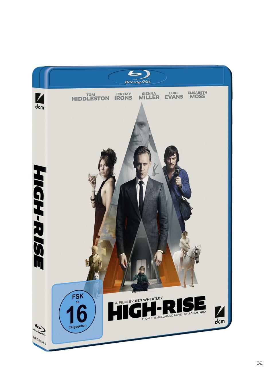 Blu-ray-Hülle für den Film 'High-Rise'. Mit Schauspielern wie Tom Hiddleston. Blaue Hülle mit weißem Text.