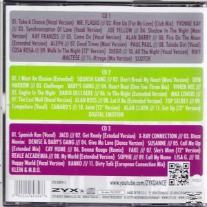 CD-Rückseite mit Titellisten für eine ZYX-Tanz-Compilation.