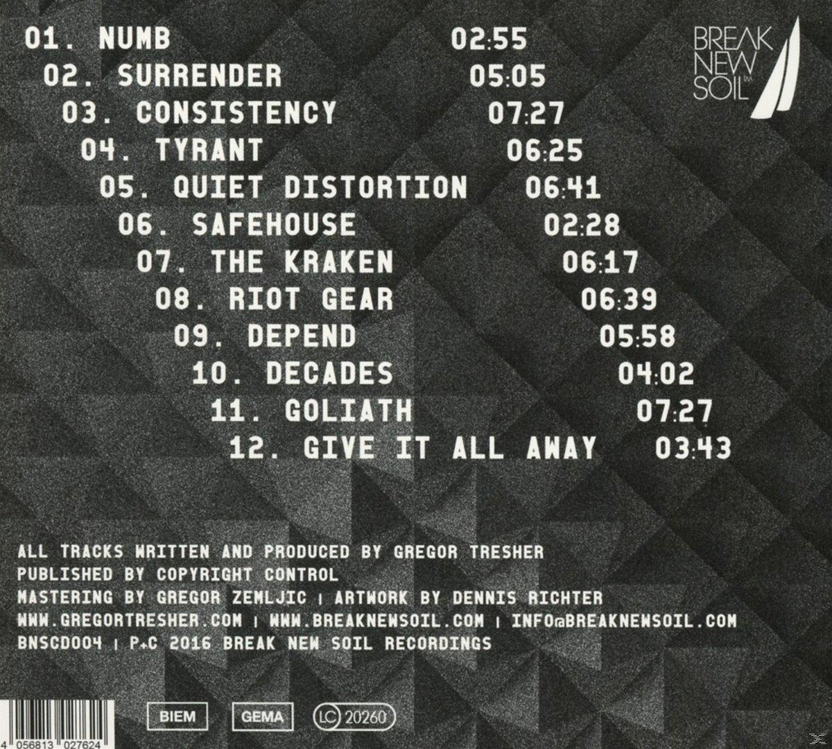 Rückseite eines Albums mit Trackliste, Text und Logo.