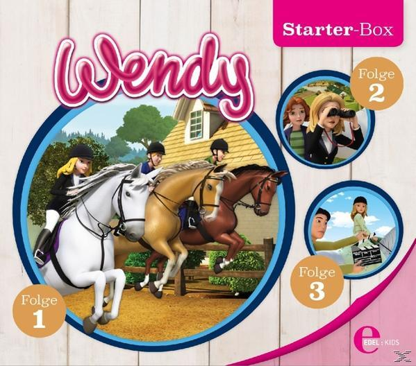 Wendy DVD-Cover mit Pferden und Mädchen beim Reiten, im Cartoon-Stil.