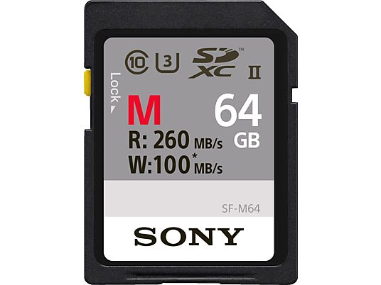 SONY SF64M UHS-II - SDXC-Cartes mémoire  (64 GB, 260 MB/s, Noir)