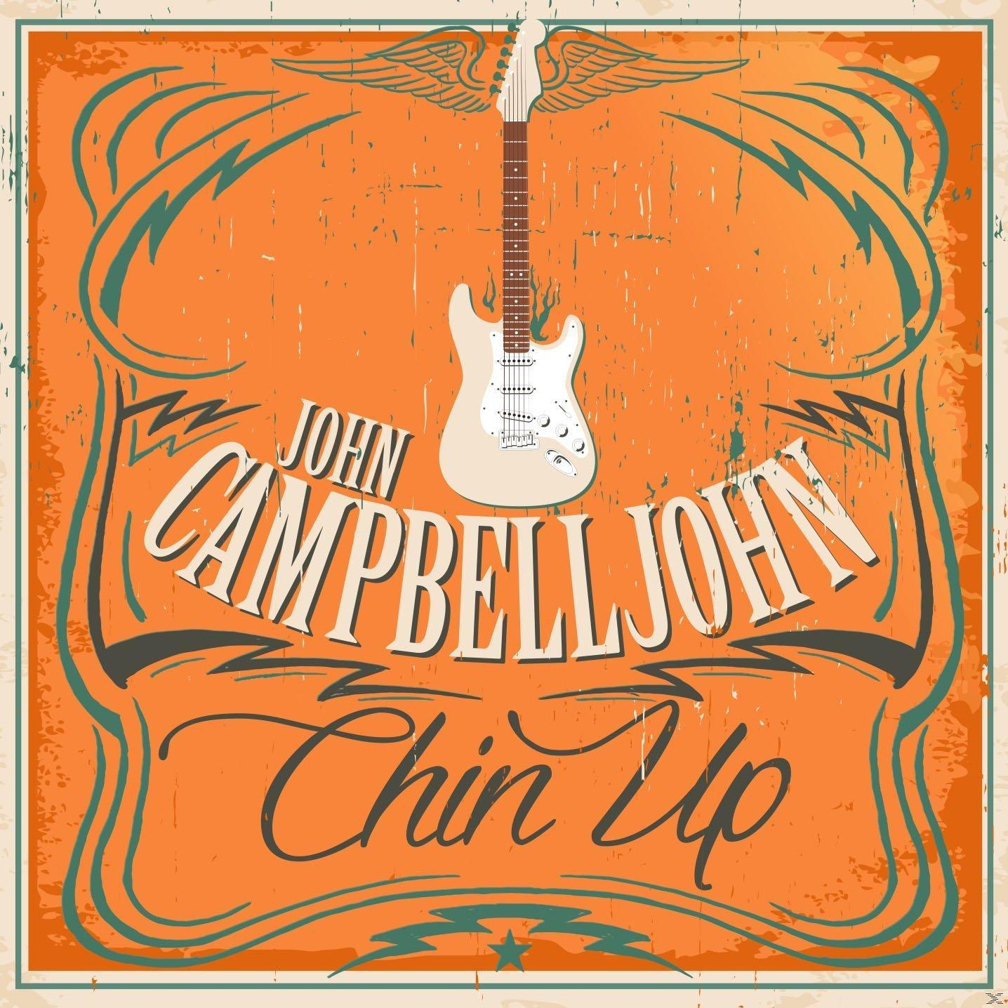 Albumcover mit Gitarrenillustration. Oranger Hintergrund mit Text und Designelementen.
