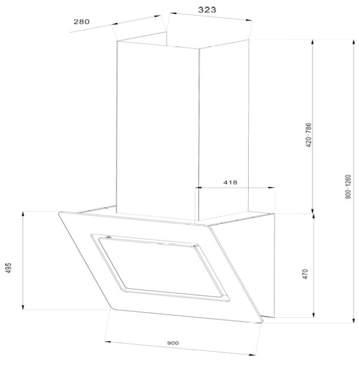 RESPEKTA CH 99040-90 S, Dunstabzugshaube (900 mm breit, 423 mm tief)