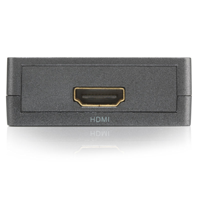 HDMI port on a gray device, white background, with HDMI text.
