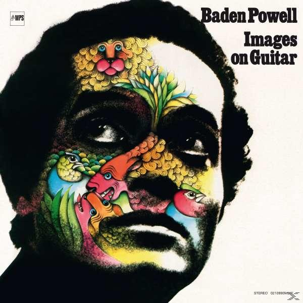 Albumcover von Baden Powell, mit einem farbenfrohen, abstrakten Gesichts-Overlay und schwarzem Hintergrund.
