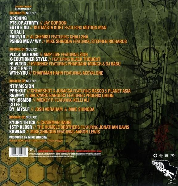 Album borítója számlistával és egy robot-szerű figurával. A szöveg narancssárga, zöld és fekete textúrájú háttéren.