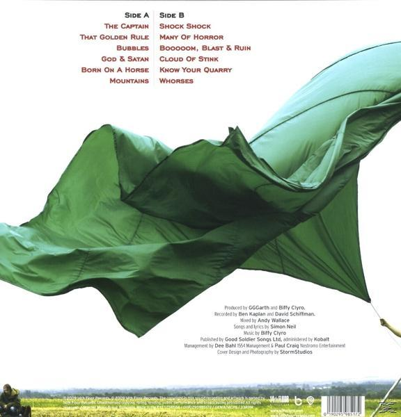 Albumcover. Grüner Fallschirm im Hintergrund. Songtitel und Credits sind aufgelistet.
