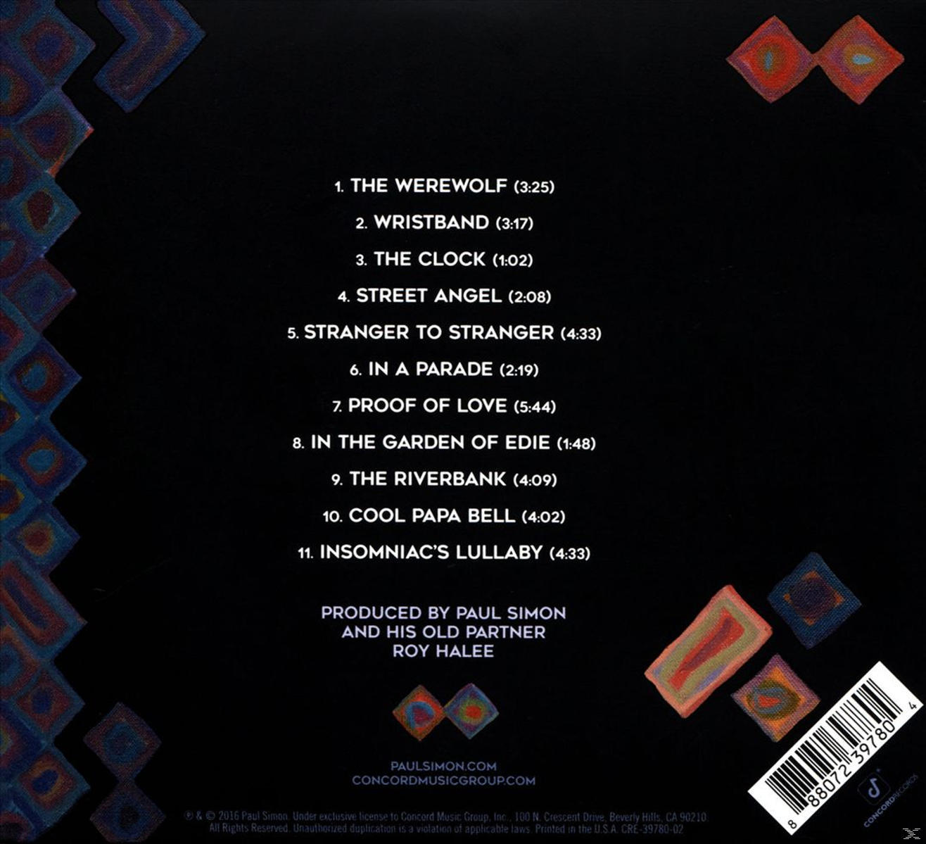 Album-Rückseite mit Titelliste. Der Hintergrund ist schwarz mit bunten geometrischen Formen.