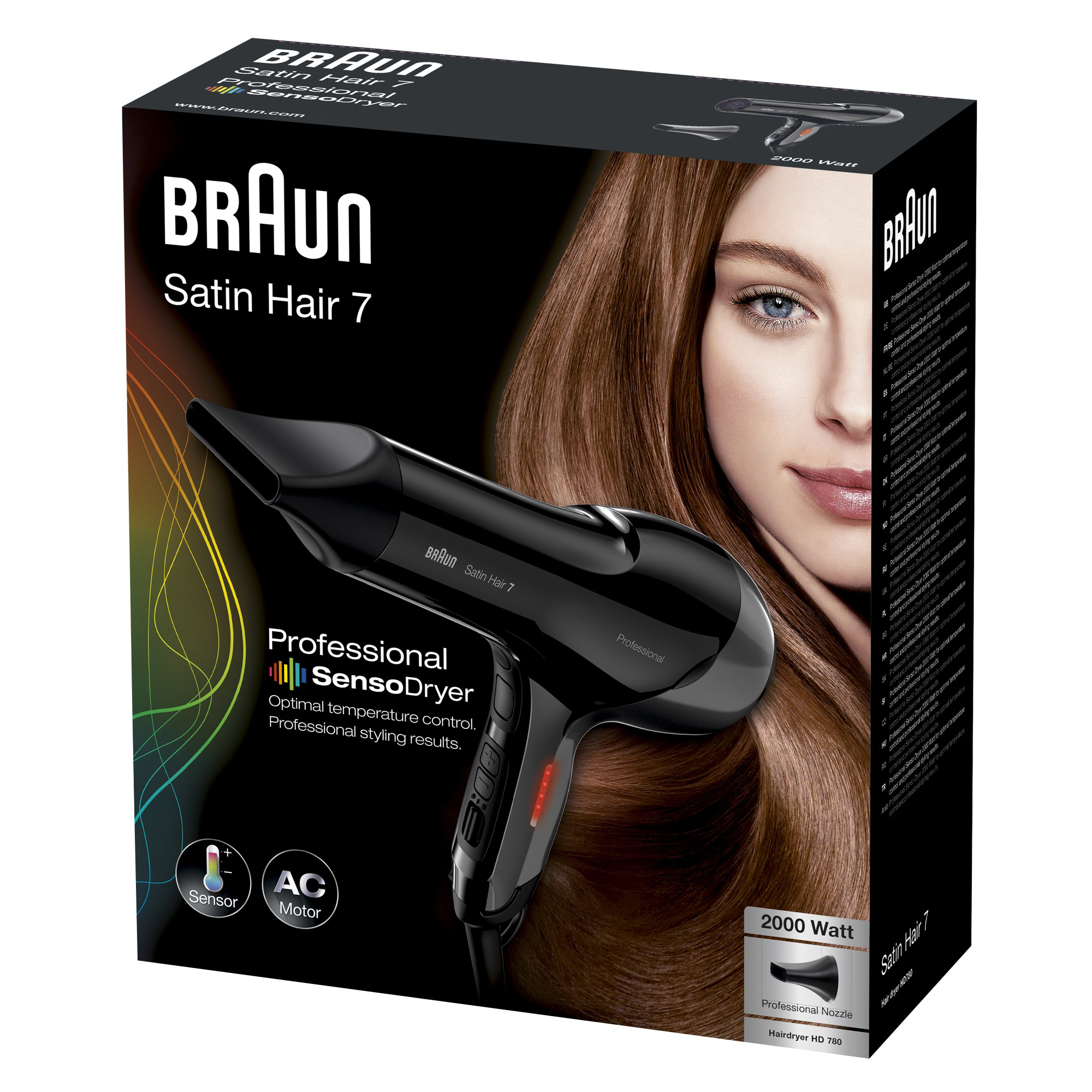 BRAUN Satin Hair 7 SensoDryer HD 780 Haartrockner Schwarz (2000 Watt)