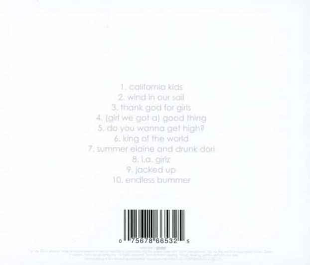 Pochette d'album avec titres de chansons en police blanche. Fond blanc. Le code-barres est en bas.