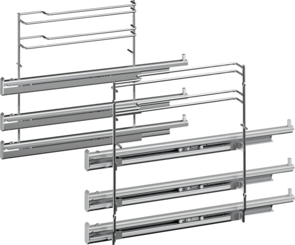 Metall-Küchenschubladen-Organizer mit silbernem Finish, in einem Stapel angeordnet.