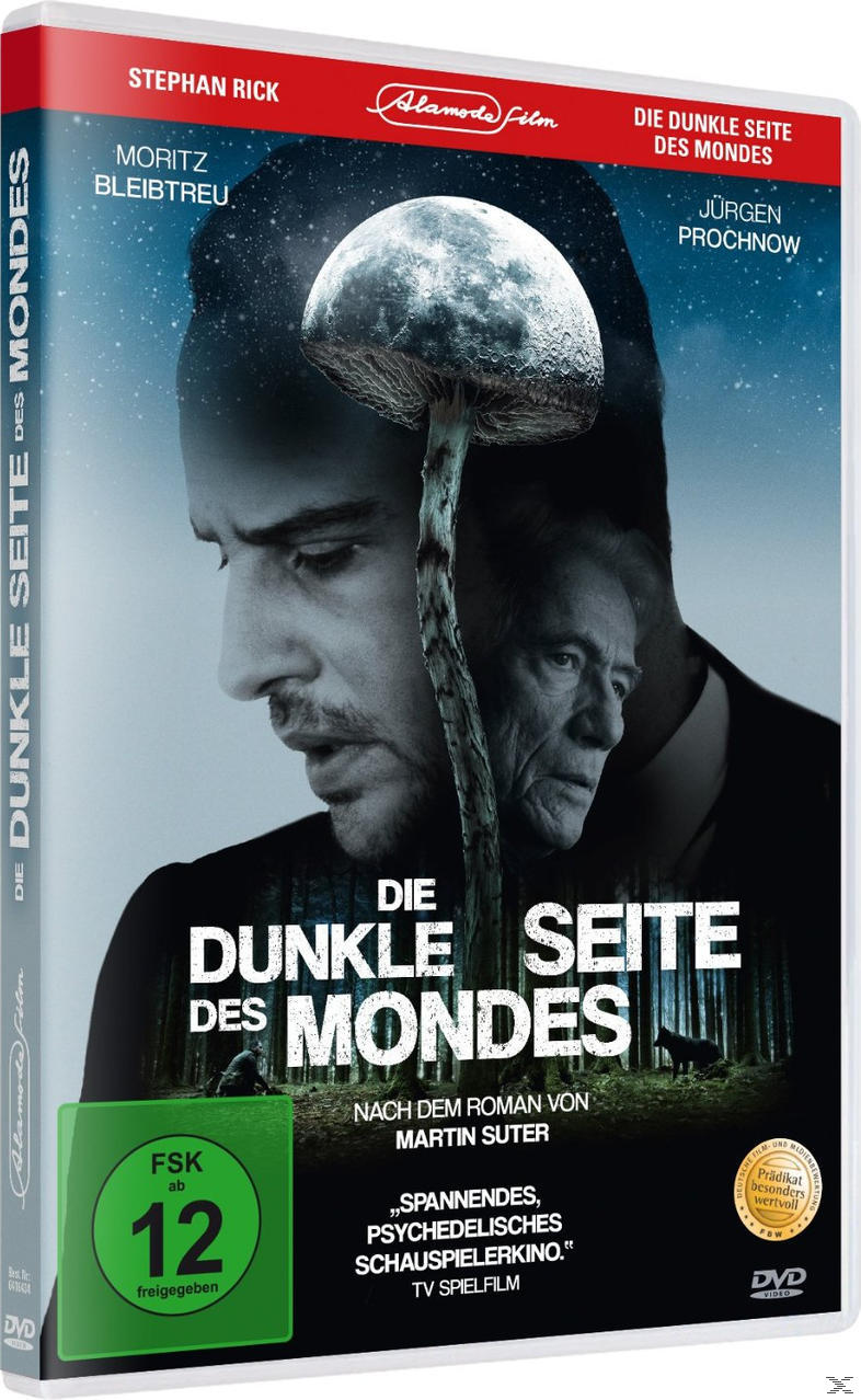 DVD-Cover mit einem Mann und einem älteren Mann. Der Titel lautet "Die Dunkle Seite des Mondes". Die Farben sind dunkel.