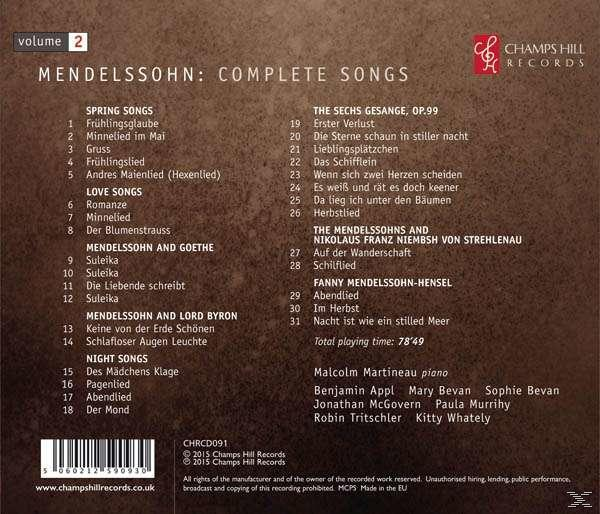 Benjamin Appl, Mary  Bevan, Jonathan McGovern, Sophie Bevan - Mendelssohn: Complete Songs  - (CD)