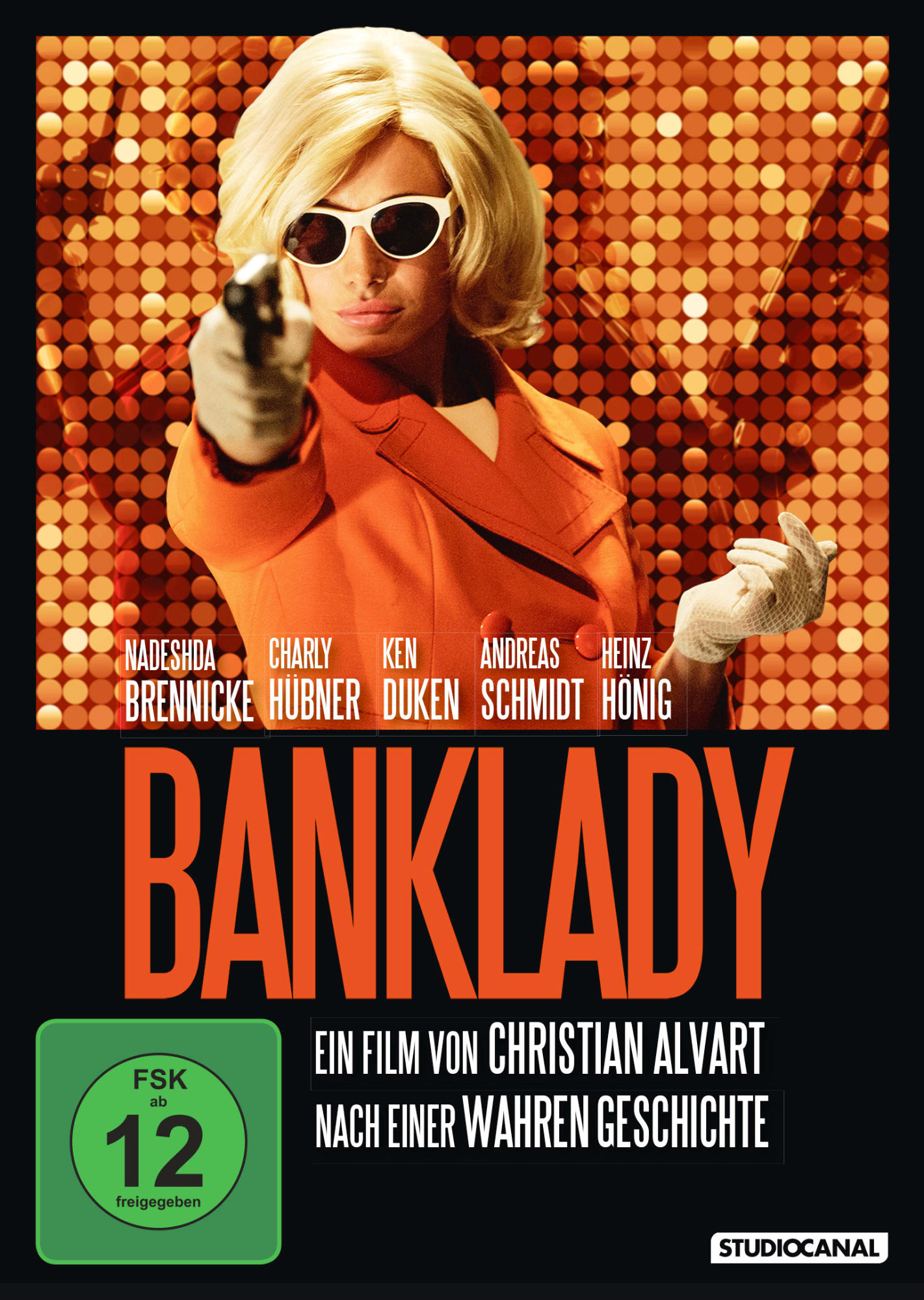 DVD-Cover für 'Banklady'. Eine Frau mit Sonnenbrille hält eine Waffe. Text auf Deutsch.