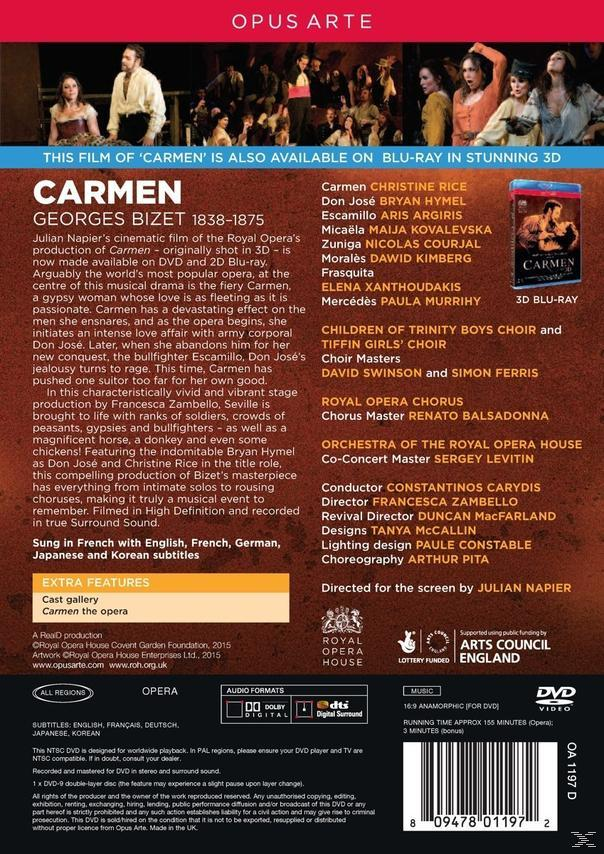 DVD-Cover für die Carmen-Oper. Text enthält Besetzung, Credits und ein kleines Opernbild.