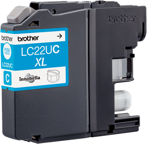 Brother LC22UC XL ink cartridge, blue and black.