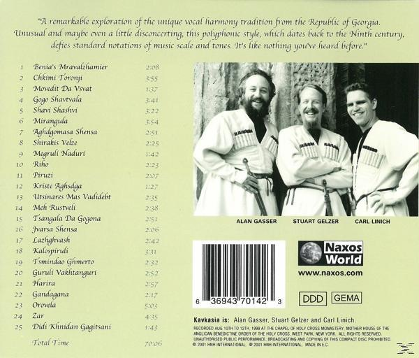 CD-Cover mit drei Männern auf der Rückseite, mit Text und einer Titelliste.