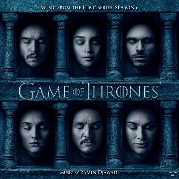 Cover des 'Game of Thrones'-Soundtracks. Gesichter in Steinrahmen, Titel in der Mitte.