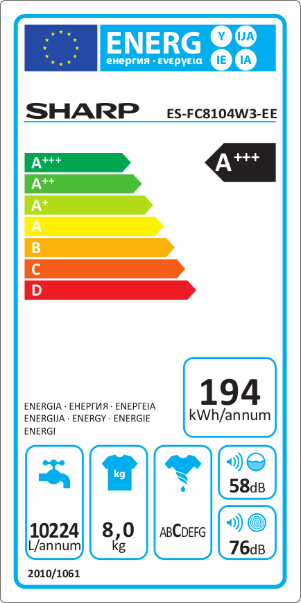 SHARP ES-FC8104W3-EE elöltöltős mosógép