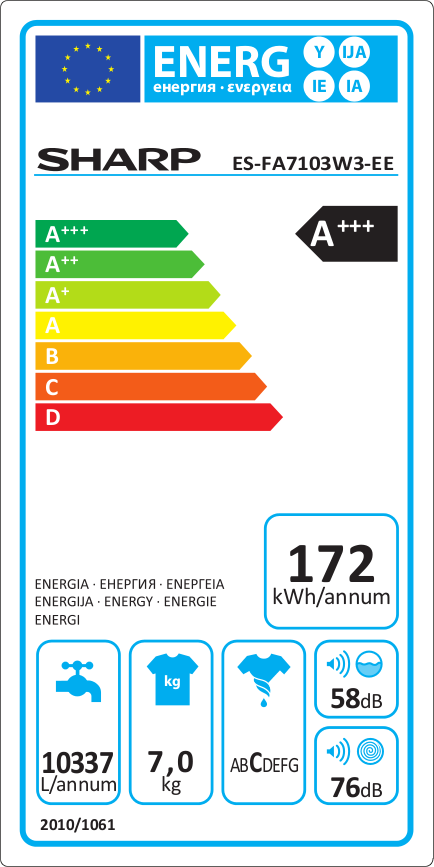 SHARP ES-FA7103W3-EE elöltöltős mosógép