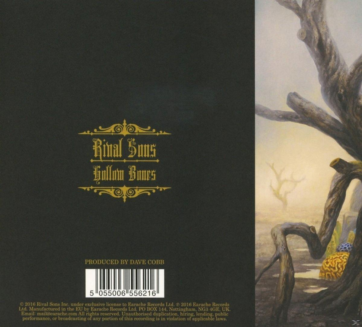 Albumcover mit Rival Sons-Logo und dem Titel 'Hollow Bones'. Rechts ein Gemälde kahler Bäume.